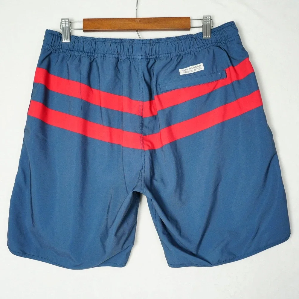Fair Harbor Anchor Swim Shorts Mens Large Blue Red Striped Lined 7.5 Inseam